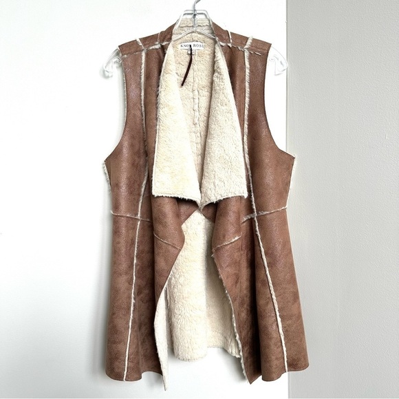 Knox Rose Jackets & Blazers - Knox Rose Faux Suede Leather Vest Faux Fur Lined Brown + Cream Open Front